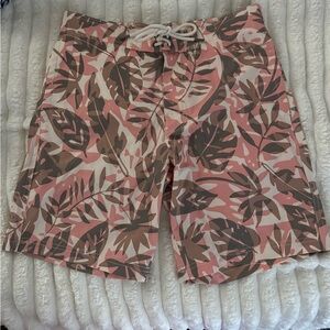 American Eagle Outfitters Pink and Brown Leaf Swim Shorts